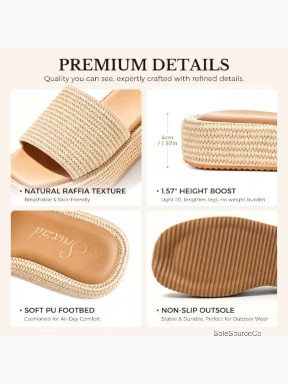 Platform Raffia Sandals, Woven Slip On Straw Sandals for Women, Summer Beach - Picture 5 of 6